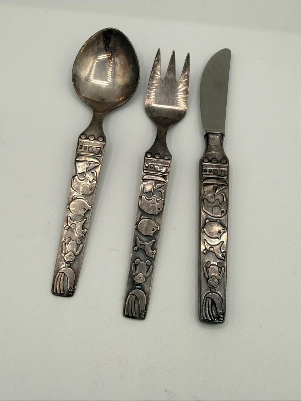 Vintage Hardanger Konge-Tinn Pewter Children's Flatware Set - 3-Piece Norwegian